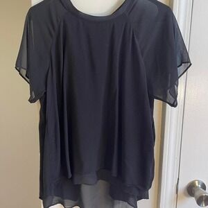 Forever 21 Contemporary Black Sheer Layered High-Low Blouse Large Short Sleeve